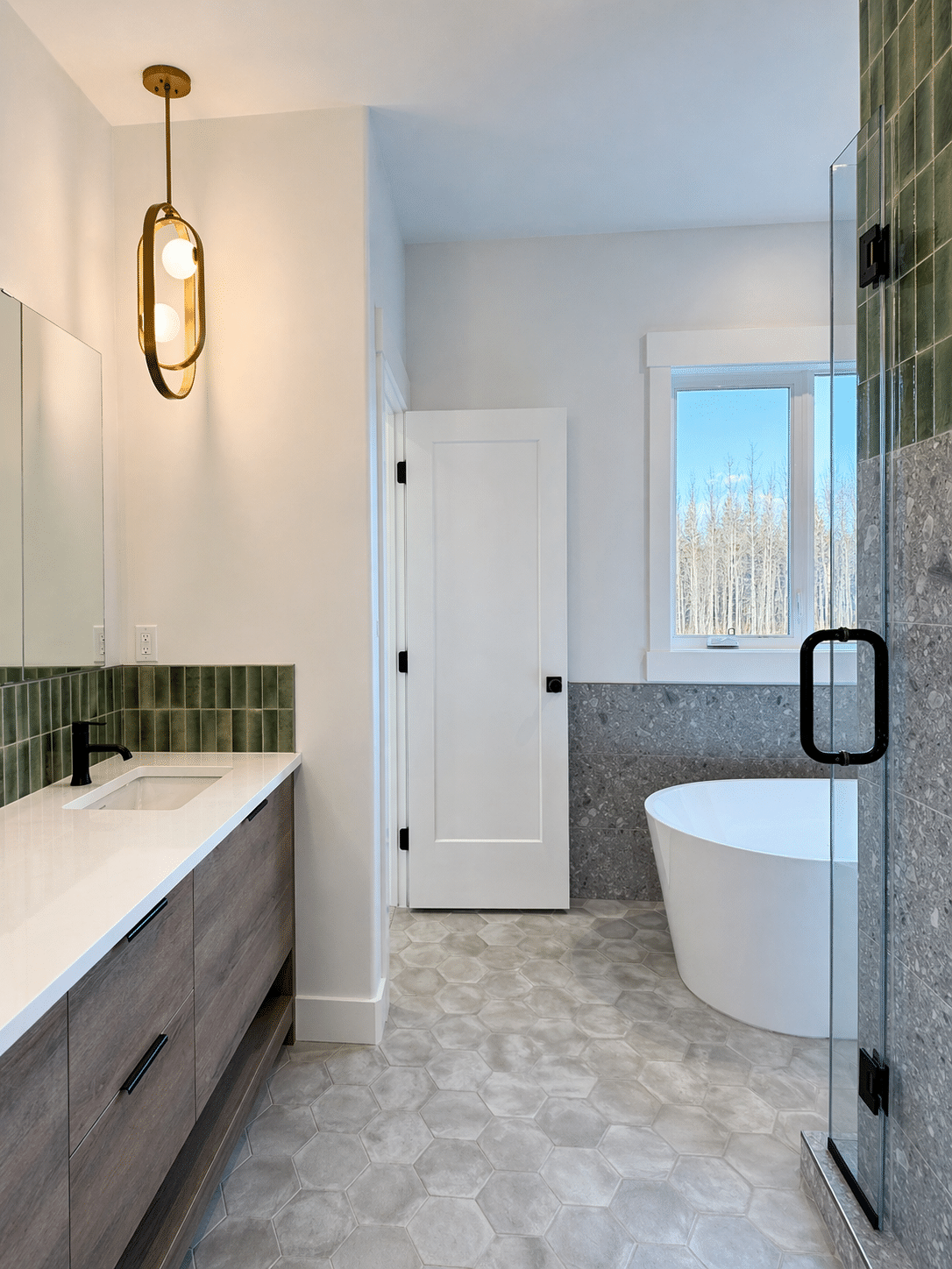 Green tile bathroom renovation design by Do Up Interiors
